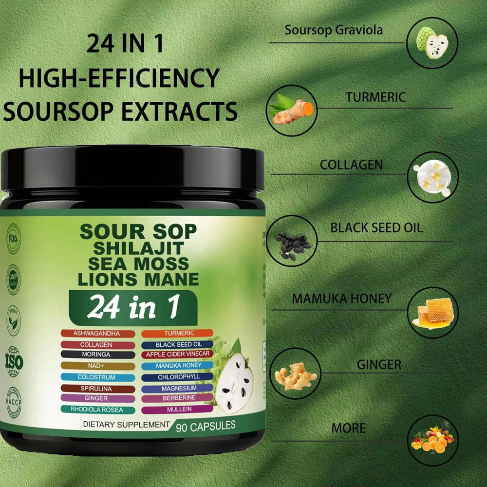 24-in-1 Premium Sea Moss Complex with Soursop, Shilajit & Lion’s Mane