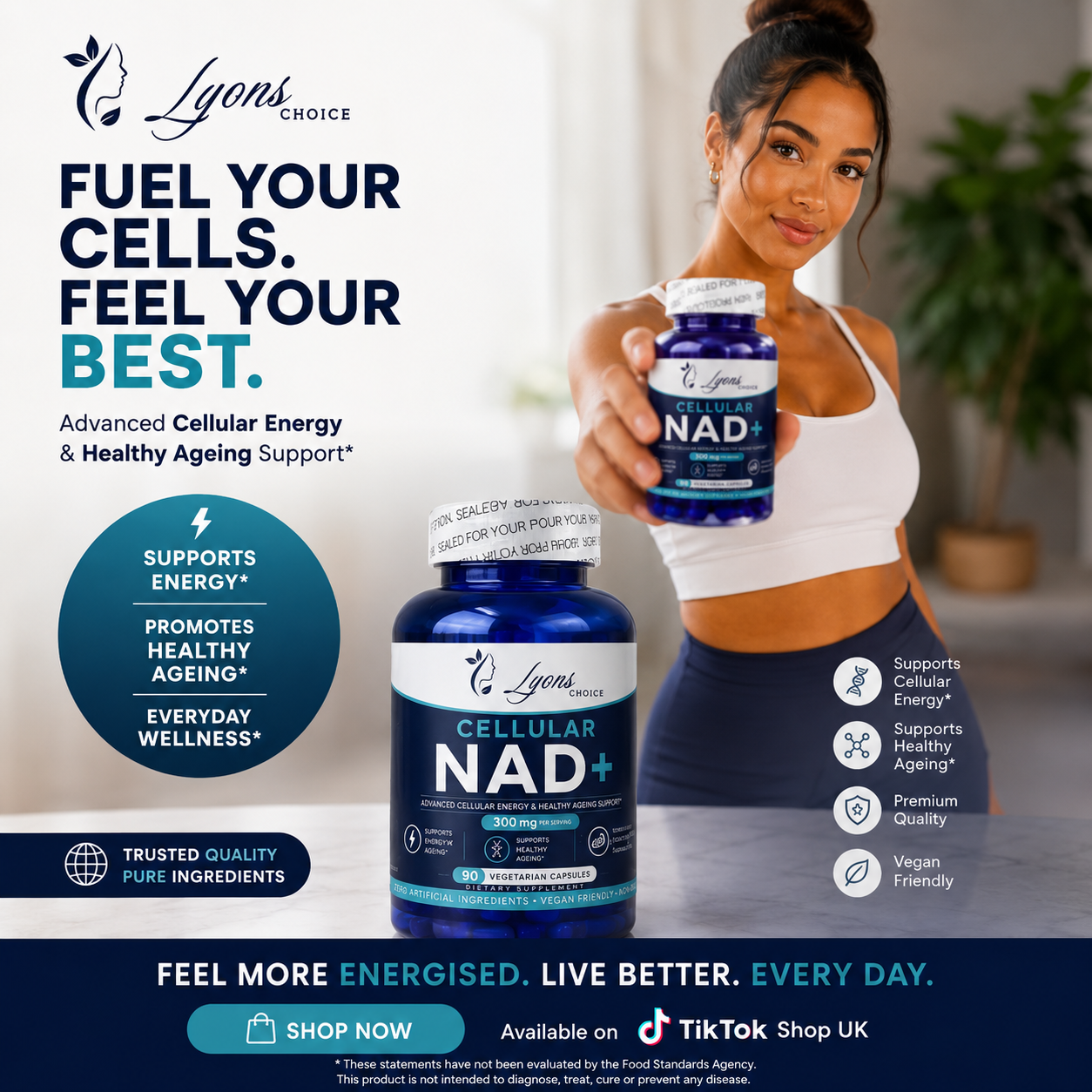 Lyons Choice Cellular NAD+ – 300mg | 90 Vegetarian Capsules