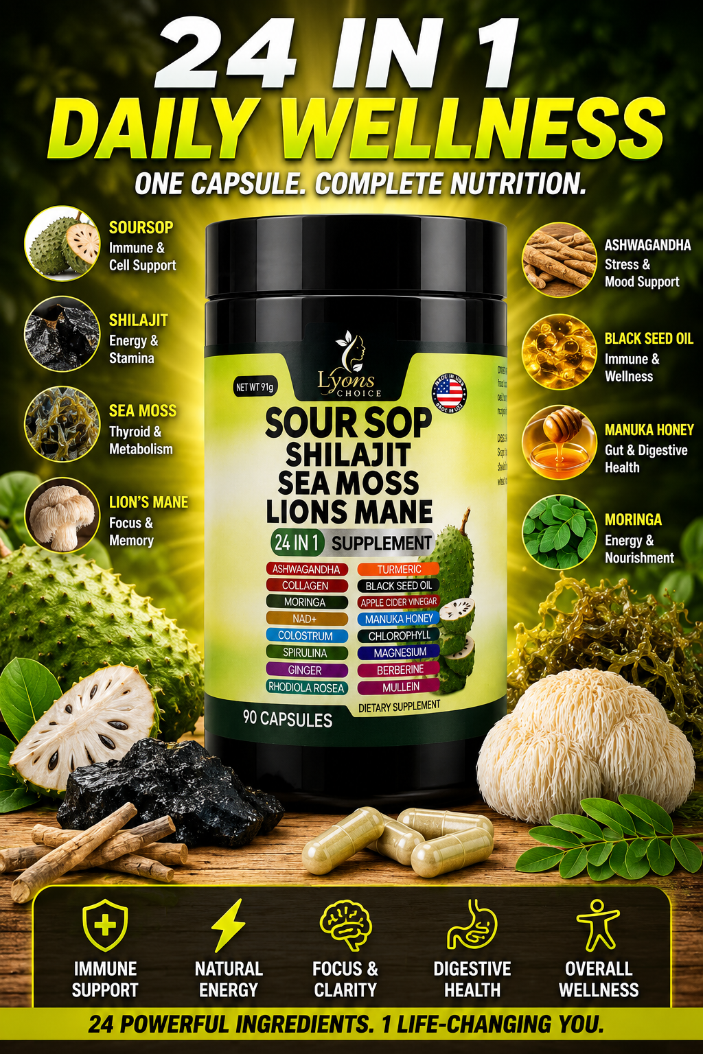 24-in-1 Premium Sea Moss Complex with Soursop, Shilajit & Lion’s Mane