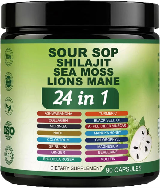 24-in-1 Premium Sea Moss Complex with Soursop, Shilajit & Lion’s Mane