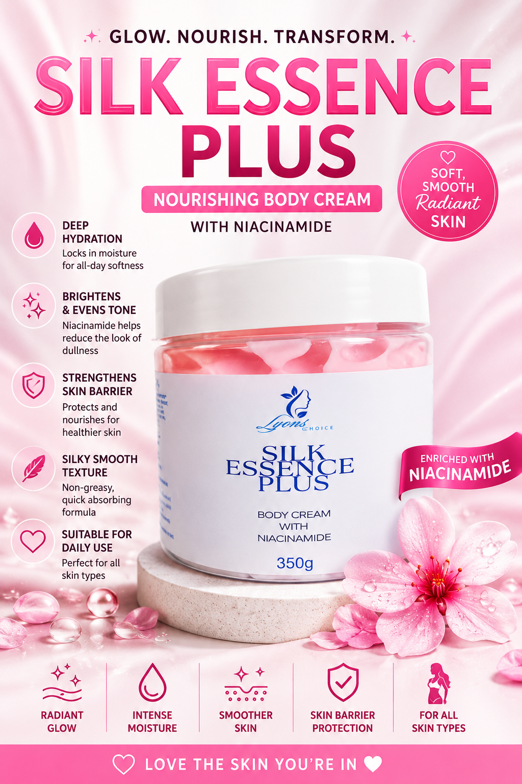 Lyons Choice Silk Essence Plus with Shea Butter, Niacinamide & Alpha Arbutin
