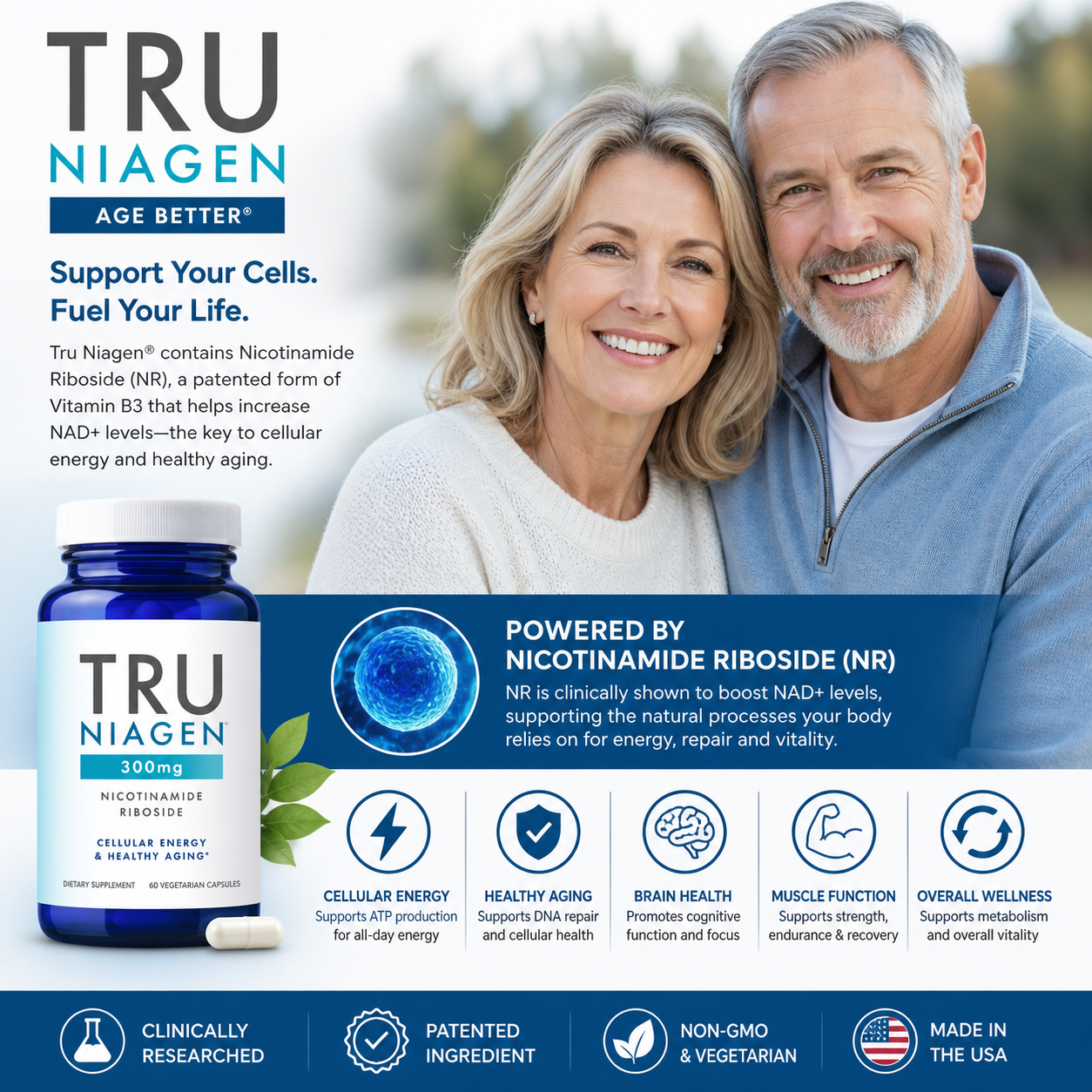 Tru Niagen® Nicotinamide Riboside Capsules | Cellular Energy & Healthy Aging Support Supplement