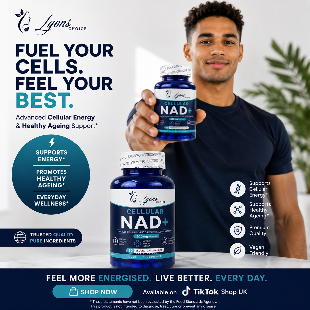 Lyons Choice Cellular NAD+ – 300mg | 90 Vegetarian Capsules