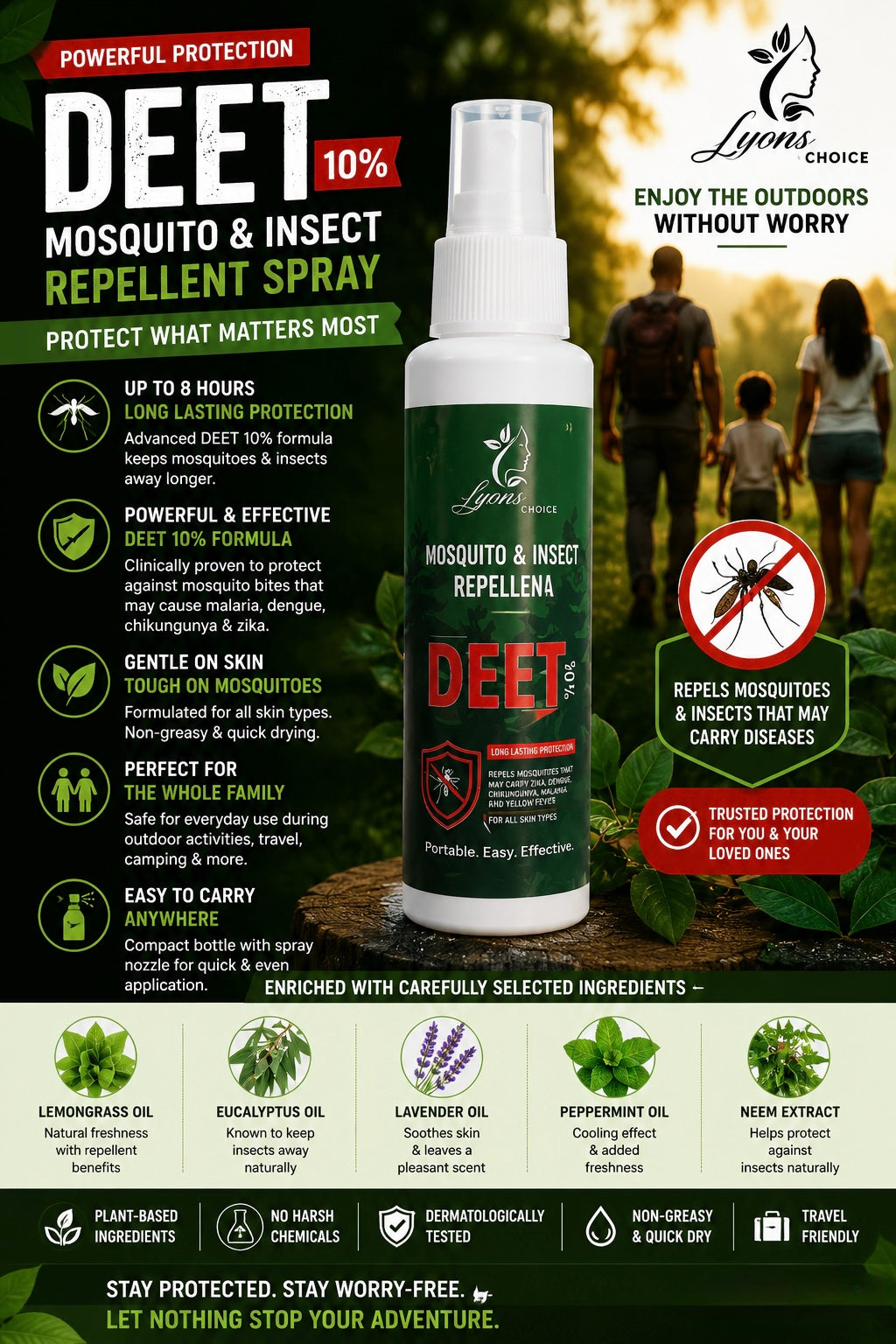 Lyons Choice Mosquito Repellent Spray – 10% DEET (100ml)