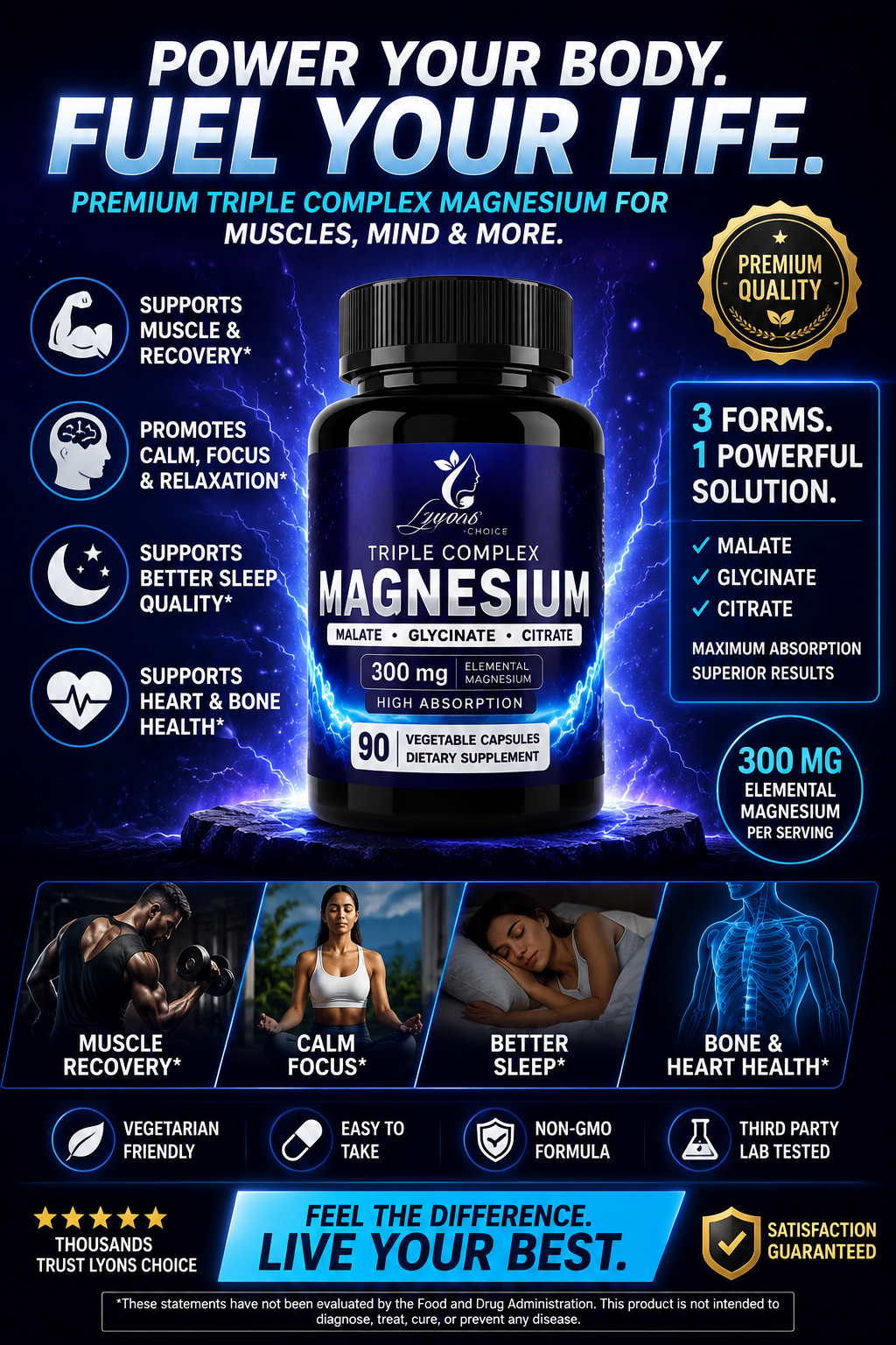Lyons Choice Magnesium 3 in 1 Complex With Glycinate, Malate, Citrate 300mg